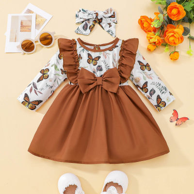 Baby Color-block Butterfly Printed Bowknot Decor Umbrella Skirt