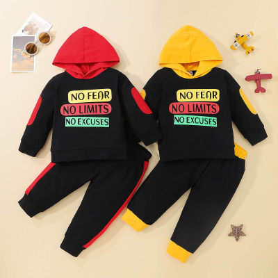 Baby Letter Printed Color-block Hooded Sweater & Pants