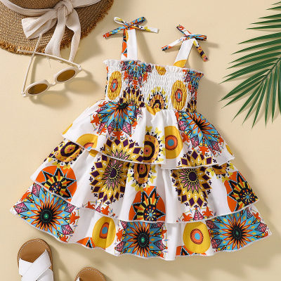 Baby Girl Boho Style Smocking Layered Sling Dress