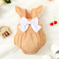 Baby Girl Plaid Bow-knot Decor Sleeveless Triangle Romper  Ginger
