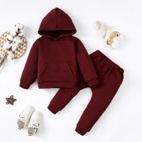 2-piece Baby Boy Solid Color Pocket Front Hoodie & Matching Pants  Burgundy