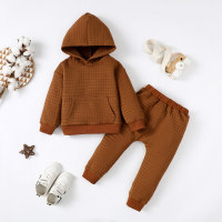 2-piece Baby Boy Solid Color Pocket Front Hoodie & Matching Pants  Brown