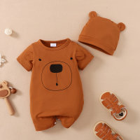 Body de manga corta con estampado de oso y gorro para bebé niño, 2 piezas  marrón