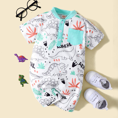 Baby Boy Lively Dinosaur Print  Short-sleeves Jumpsuit