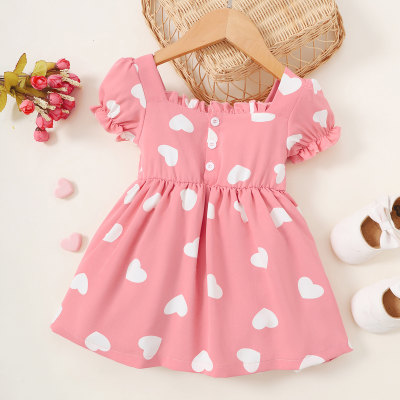 Baby Girl Sweet Heart-shaped Print Dress