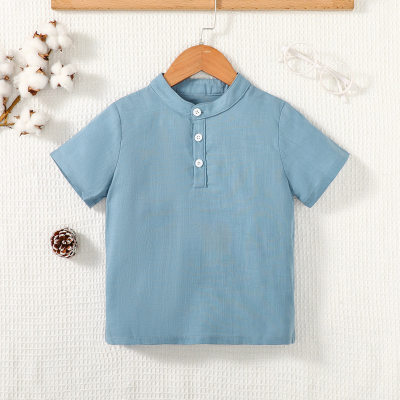 Toddler Boy Pure Cotton Solid Color Short Sleeve Shirt