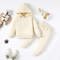 2-piece Baby Boy Solid Color Pocket Front Hoodie & Matching Pants  Apricot