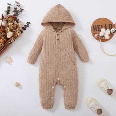 Baby Solid Color Bowknot Decor Hooded Romper