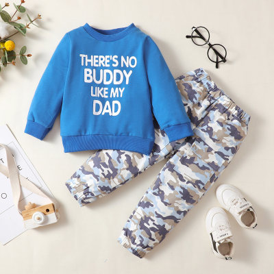 Toddler Letter Printed Color Block Sweater & Camouflage Pants