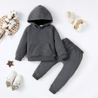 2-piece Baby Boy Solid Color Pocket Front Hoodie & Matching Pants  Gray