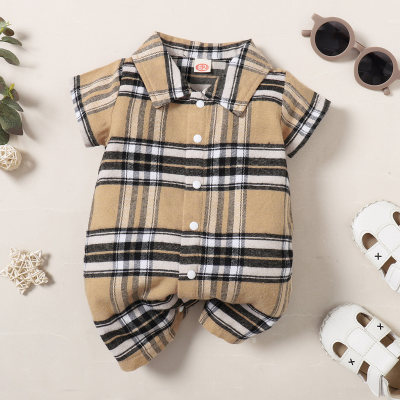 Baby Boy Short Sleeve Front button Plaid Bodysuits