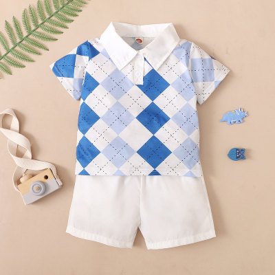 Toddler Boy Cotton Plaid Color-block Top & Shorts