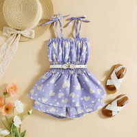 Toddler Girls Cotton Heart-shaped Sweet Smocking Overalls  Purple