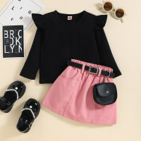 Toddler Solid Color T-shirt & Skirt  Pink