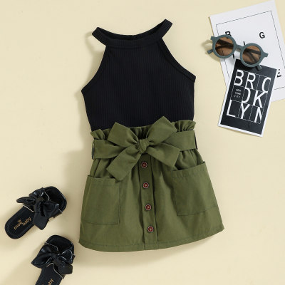 Toddler Girl Solid Daily Ribbed Top & A-line Skirt