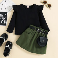 Toddler Solid Color T-shirt & Skirt  Green