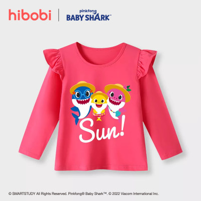hibobi x Baby Shark Toddler Girl T-shirt a maniche lunghe casual con stampa a lettere e colletto tondo