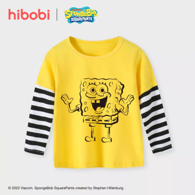 hibobi x SpongeBob Toddler Boy Stripes Casual Round Collar Print Long sleeve T-shirt