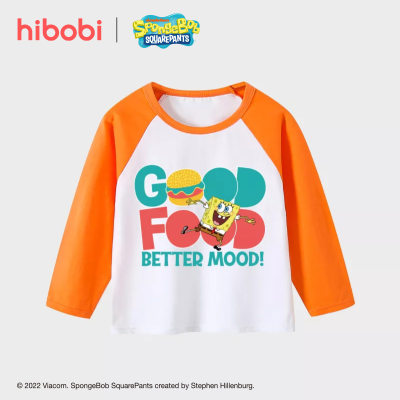 hibobi x SpongeBob - Camiseta de manga raglán con cuello redondo y estampado bonito para niño pequeño