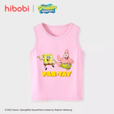 hibobi x SpongeBob Camiseta sin mangas con estampado de letras y cuello redondo para niña pequeña