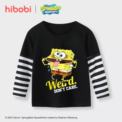 hibobi x Bob Esponja niño pequeño casual linda letra impresa cuello redondo manga larga camiseta