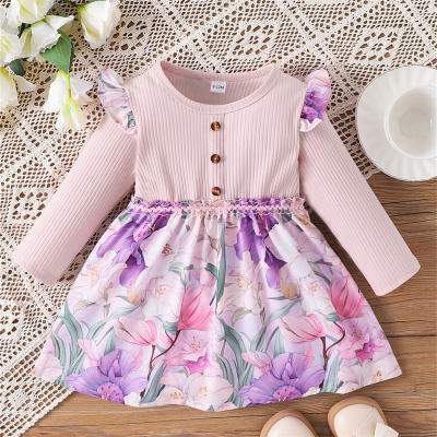 Vestido informal para niña, falda infantil con estampado de flores, falda para niños de primavera y otoño