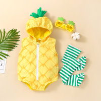 Cross-border children's clothing, infant and toddler clothing, pineapple hooded triangle crawling clothes, newborn crawling clothes, baby cute set  Yellow