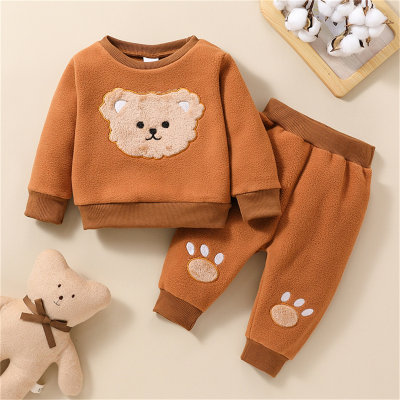 2-piece Baby Bear Appliqué Fleece-lined Sweatshirt & Matching Pants