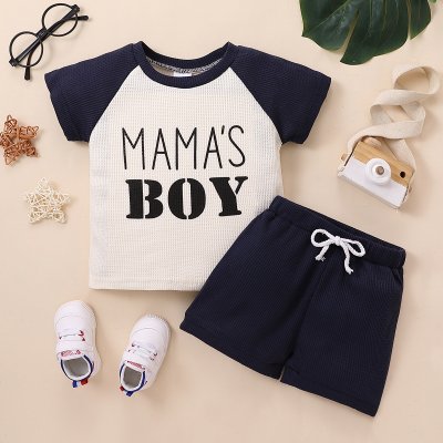 Toddler Boys Letter Casual Waffle Top & Shorts