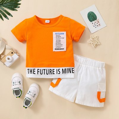 Top y shorts con aplicación de patchwork con estampado de letras para niños pequeños