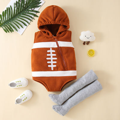  Conjunto de sudadera para bebé, ropa estilo rugby infantil, mameluco triangular sin mangas con capucha, conjunto de dos piezas con medias de baile