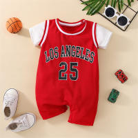 Baby Boy Sporty Letter Number Pattern Short-sleeve Boxer Romper  Red