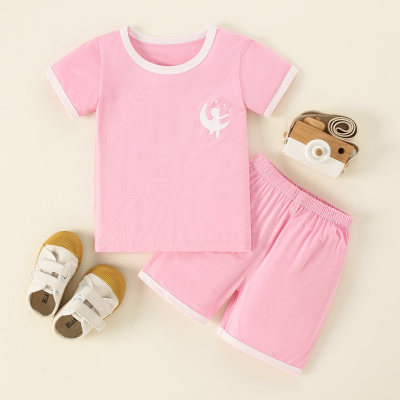 Toddler Girl Cotton Solid Casual Cute T-shirt & Shorts Pajamas