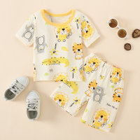 Toddler Boy Cotton Spandex Cartoon Casual T-shirt & Shorts Pajamas  Style 1