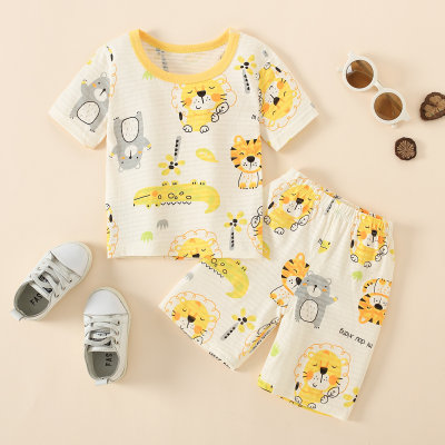 Camiseta infantil e shorts de algodão spandex cartoon casual pijama