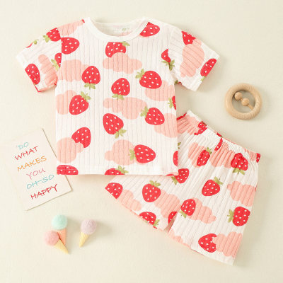 Toddler Girl Cotton Cartoon Sweet T-shirt & Shorts Pajamas