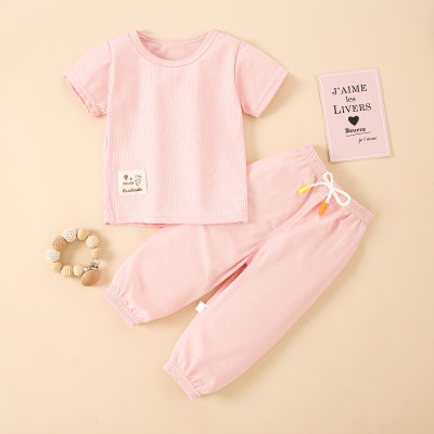 Toddler Girl Polyester Spandex Solid Sweet T-shirt & Trousers Pajamas