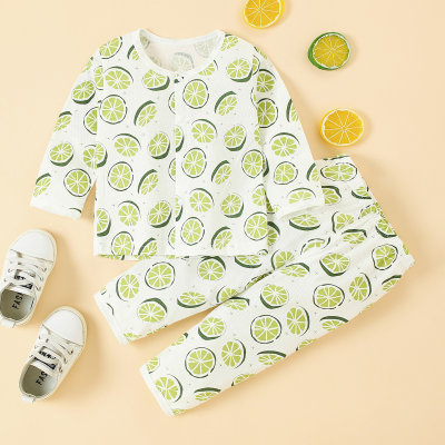 Camiseta e calças casuais de algodão para menina de desenho animado de frutas e pijamas