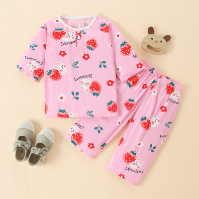 Toddler Girl Cartoon Animal Sweet T-shirt & Trousers Pajamas