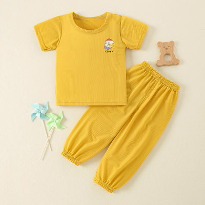 Toddler Boy Solid Color Printing T-shirt & Trousers Pajamas