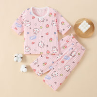 Toddler Girl Cartoon Sweet Printing T-shirt & Trousers Pajamas  Pink