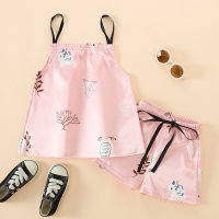Toddler Girl Cartoon Cute Sling & Shorts Pajamas  Pink