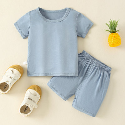 Pijama de camiseta y pantalones cortos informales sólidos de algodón modal para niños pequeños