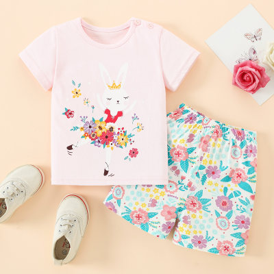 Toddler Girl Cotton Cartoon Cute T-shirt & Shorts Pajamas