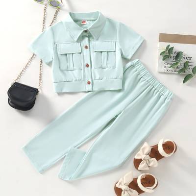 Toddler Girl Casual Solid Color Shirt & Trousers