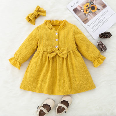 Baby Solid Daily 2 Pieces A-line skirt Long Sleeve Dress
