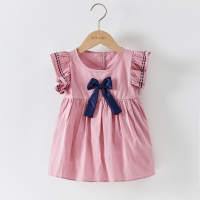 Toddler Girl Bow Decor Ruffle Armhole Floral Dress  Pink