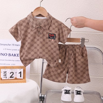 2023 new boys summer suit, handsome children, fashionable clothes, baby summer short-sleeved two-piece set, trendy