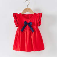 Toddler Girl Bow Decor Ruffle Armhole Floral Dress  Red