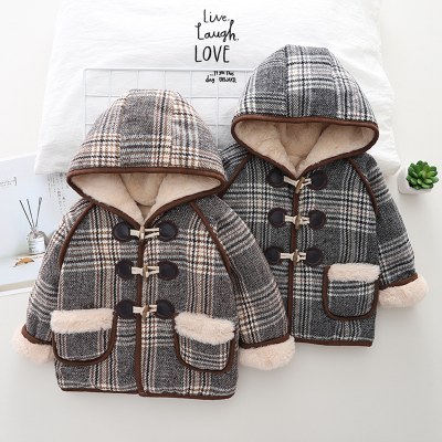 Toddler Pure Cotton Plaid Pocket Front Hooded Duffle Coat